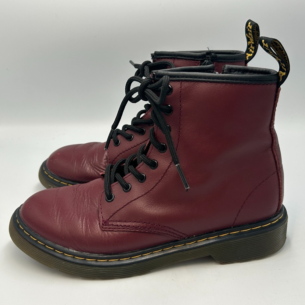 Dr. Martens Combat Boots Kids Junior US 3 EU 34 Red Maroon Leather Zipper Lace